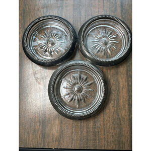 Vintage W & S Blackinton Company Crystal And Silver Plt Coaster Ashtray Set of 3